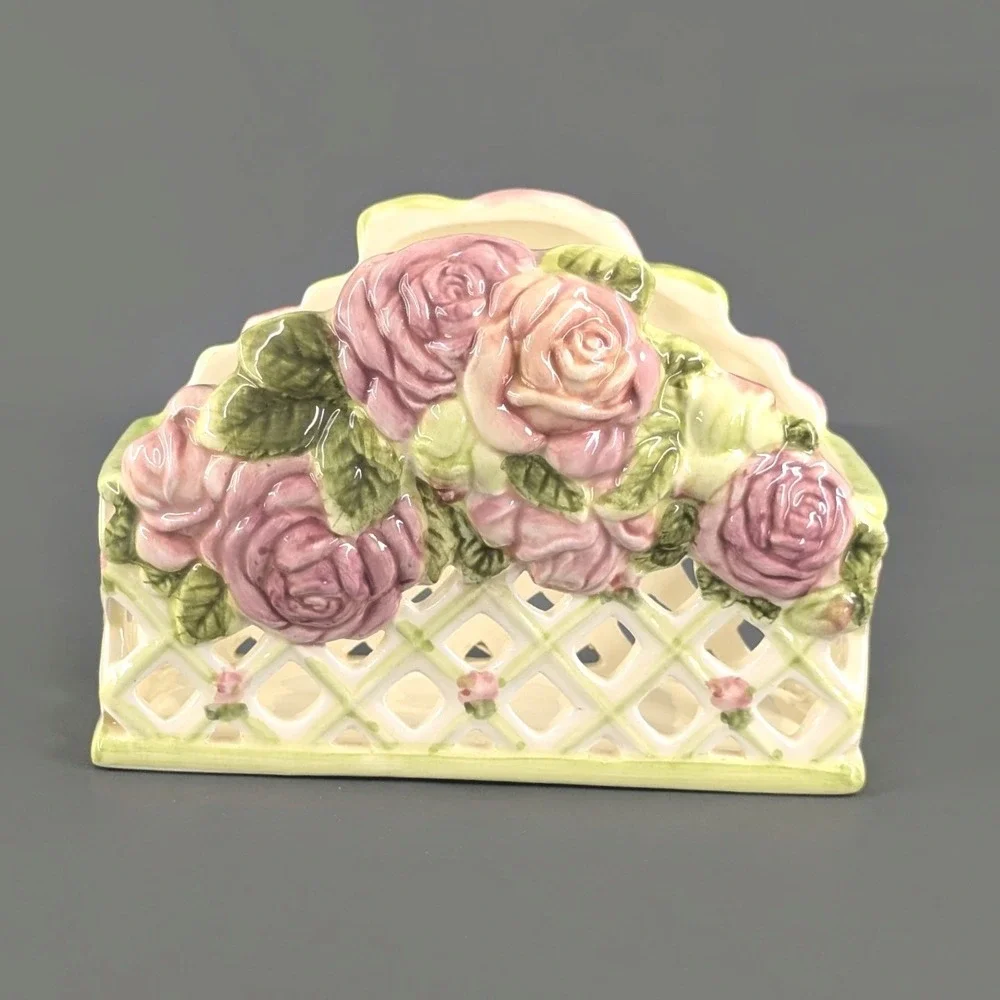 Lady Jayne Ltd Ceramic Rose Lattice Basket Stationery Set Pink Floral